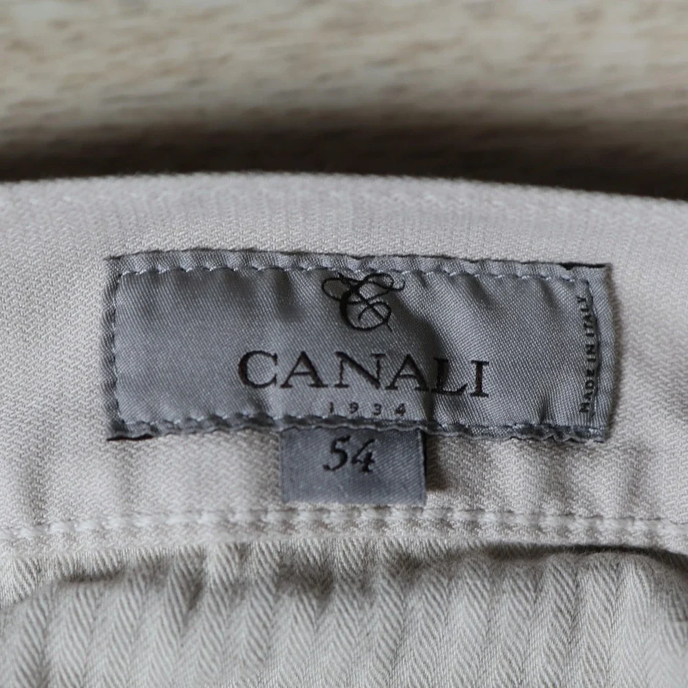 Canali Pants Mens 36x32 Beige Chino Regular Fit Cotton Blend Preppy Italy Made
